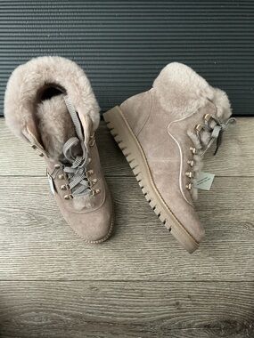 Cole Haan Zerogrand Upstate Explore Tan Shearling Hiking Boots